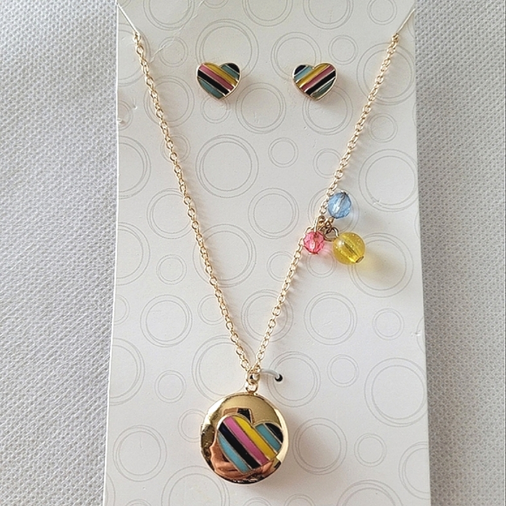 Rainbow Heart Locket and Earring Set | Wonder Nation